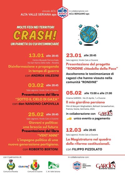 MOLTE FEDI TERRITORI 2026 - CRASH: UN PIANETA SU CUI RICOMINCIARE - DISINFORMAZIONE E PROPAGANDA IN TEMPO DI GUERRA - ROVETTA (BG) - CIRCOLO ACLI ALTA VALLE SERIANA APS E ACLI BERGAMO APS