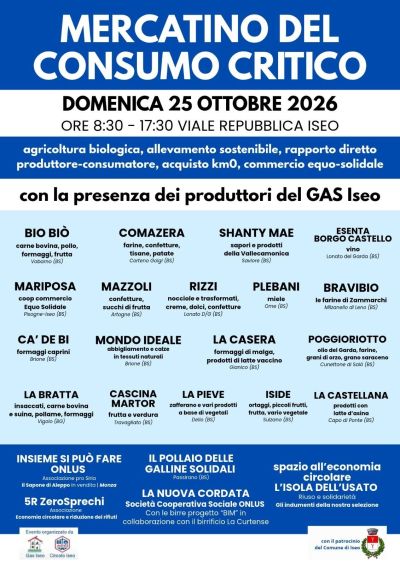 MERCATINO DEL CONSUMO CRITICO - ECONOMIA SOSTENIBILE, SOLIDARIETÀ, CONSUMO CRITICO E RIUSO - ISEO (BS) - CIRCOLO ACLI ISEO (BS)