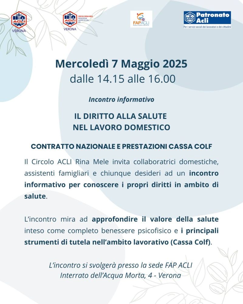 Il diritto alla salute nel lavoro domestico - Acli Verona (VR)