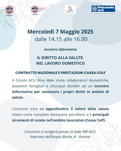 Il diritto alla salute nel lavoro domestico - Acli Verona (VR)