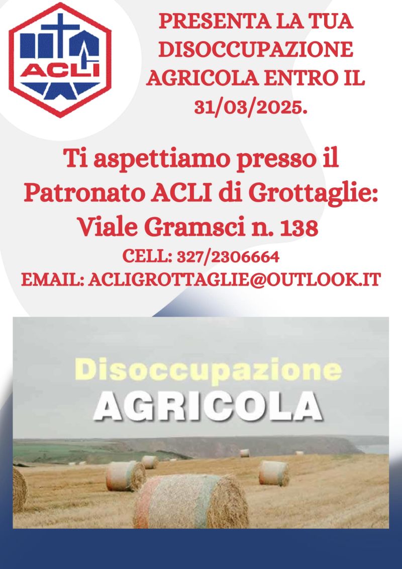 Presenta la tua disoccupazione agricola - Circolo Acli Grottaglie (TA)