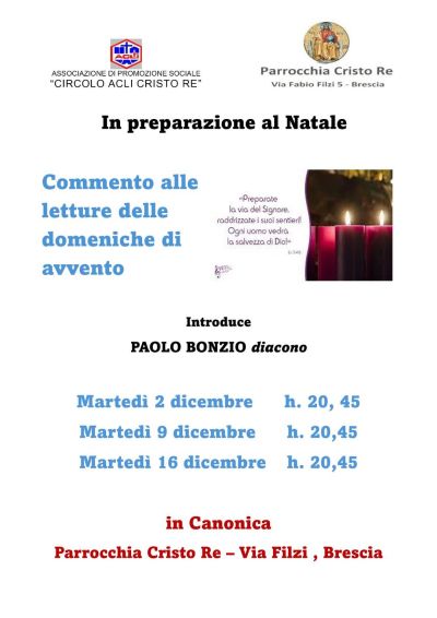 In preparazione al Natale: Commento alle letture delle domeniche di avvento - Brescia - Circolo Acli Cristo Re (BS)