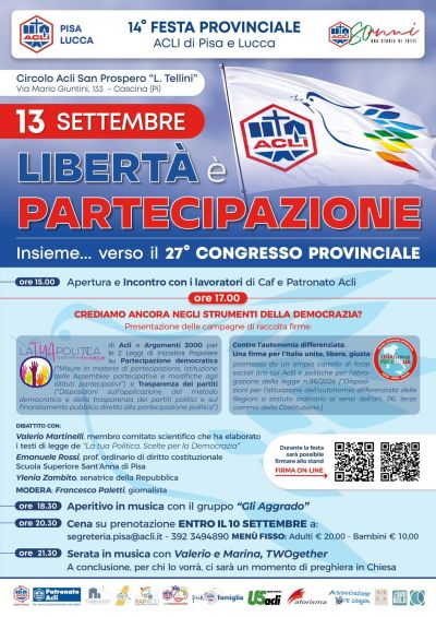 14° Festa Provinciale: Libertà e Partecipazione - Acli Pisa e Lucca (PI)