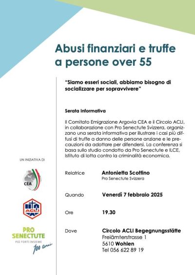 Abusi finanziari e truffe a persone over 55 - Circolo Acli Wohlen (Svizzera)