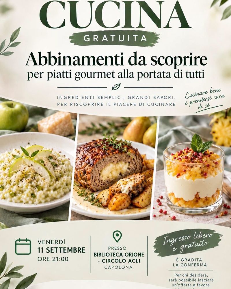 DIMOSTRAZIONE DI CUCINA GRATUITA - A CURA DI CHIARA BONDI - AREZZO - CIRCOLO ACLI CAPOLONA (AR)