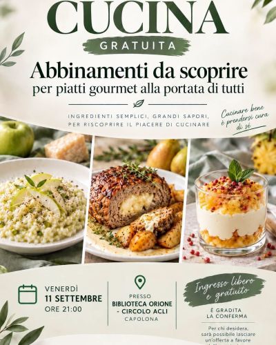 DIMOSTRAZIONE DI CUCINA GRATUITA - A CURA DI CHIARA BONDI - AREZZO - CIRCOLO ACLI CAPOLONA (AR)