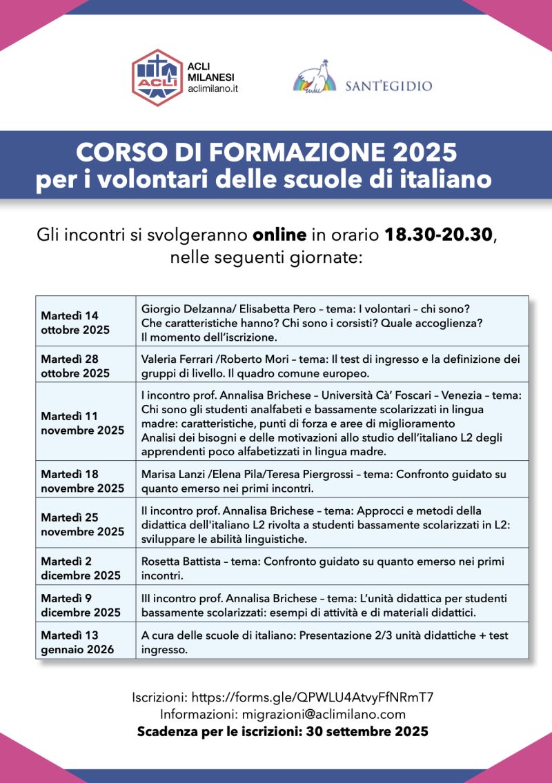 Corso di formazione per i volontari delle scuole di italiano - Milano - Acli Milano (MI)