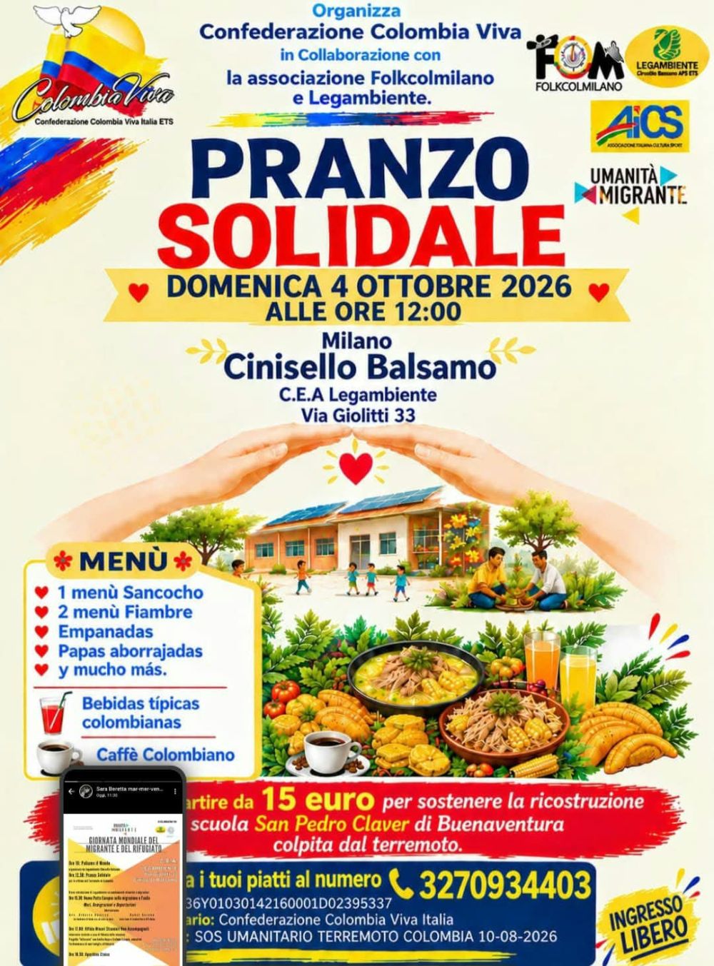 GIORNATA MONDIALE DEL MIGRANTE E DEL RIFUGIATO - PRANZO SOLIDALE - INGRESSO LIBERO - CINISELLO BALSAMO (MI) - CIRCOLO ACLI CINISELLO BALSAMO (MI)