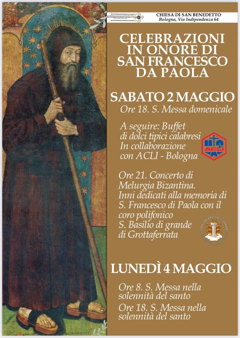 CELEBRAZIONI IN ONORE DI SAN FRANCESCO DA PAOLA - BOLOGNA