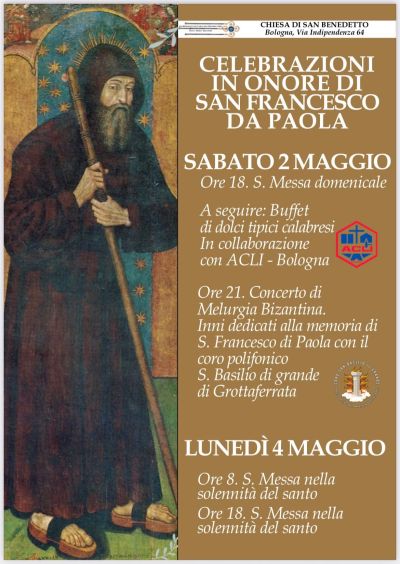 CELEBRAZIONI IN ONORE DI SAN FRANCESCO DA PAOLA - BOLOGNA