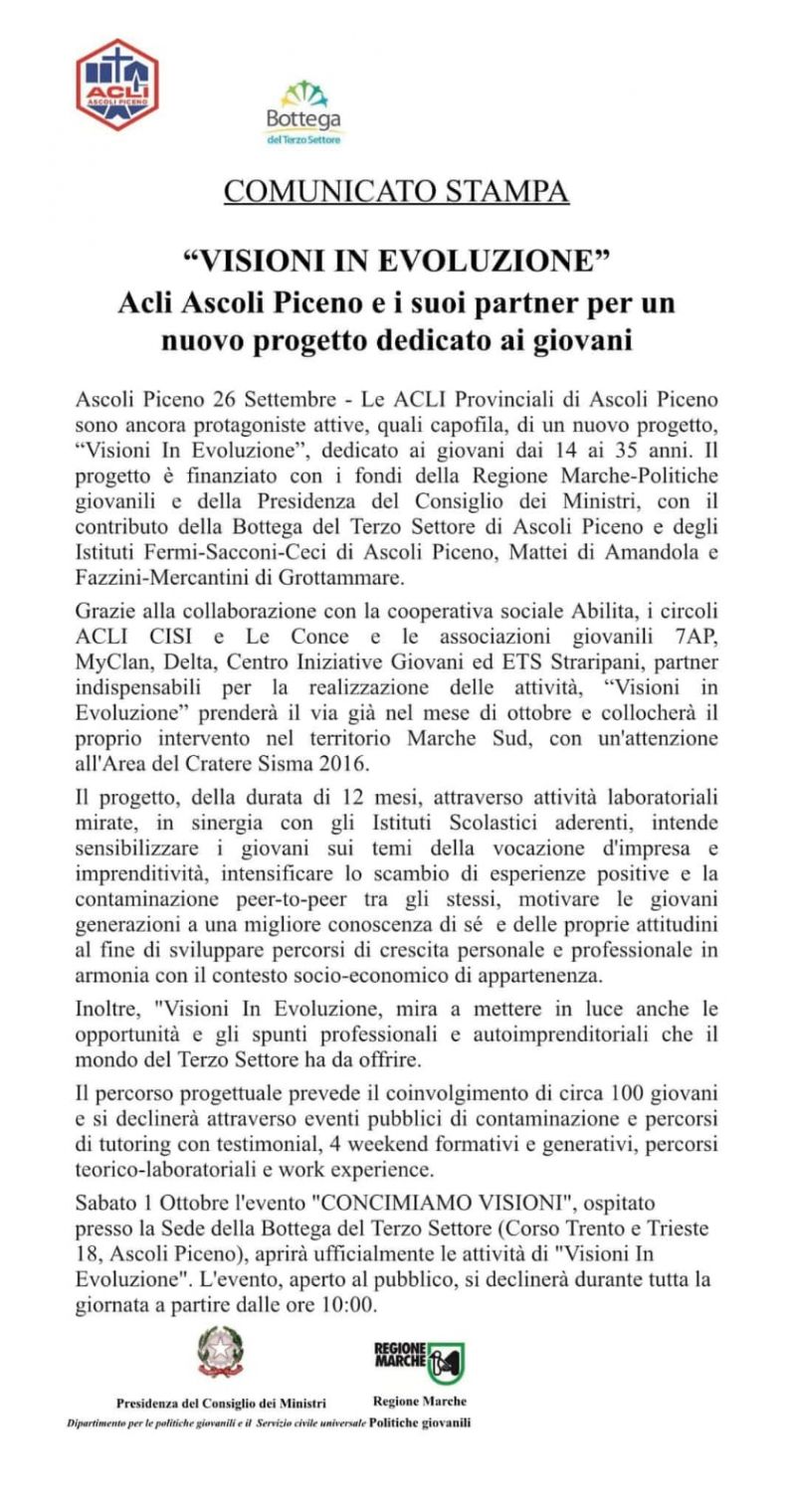 Comunicato stampa: Visioni in evoluzione - Acli Ascoli Piceno (AP)