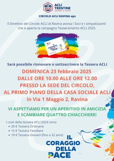 Campagna Tesseramento Acli 2025 - Circolo Acli Ravina (TN)