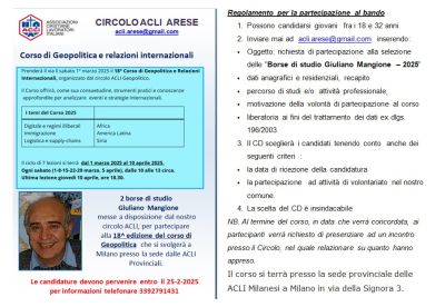Corso di Geopolitica e relazioni internazionali - Circolo Acli Arese (MI)