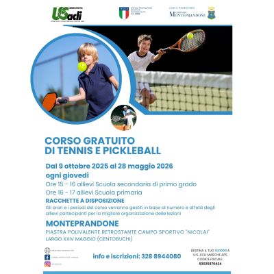 Corso gratuito di tennis e pickleball - Monteprandone (AP) - US Acli Marche