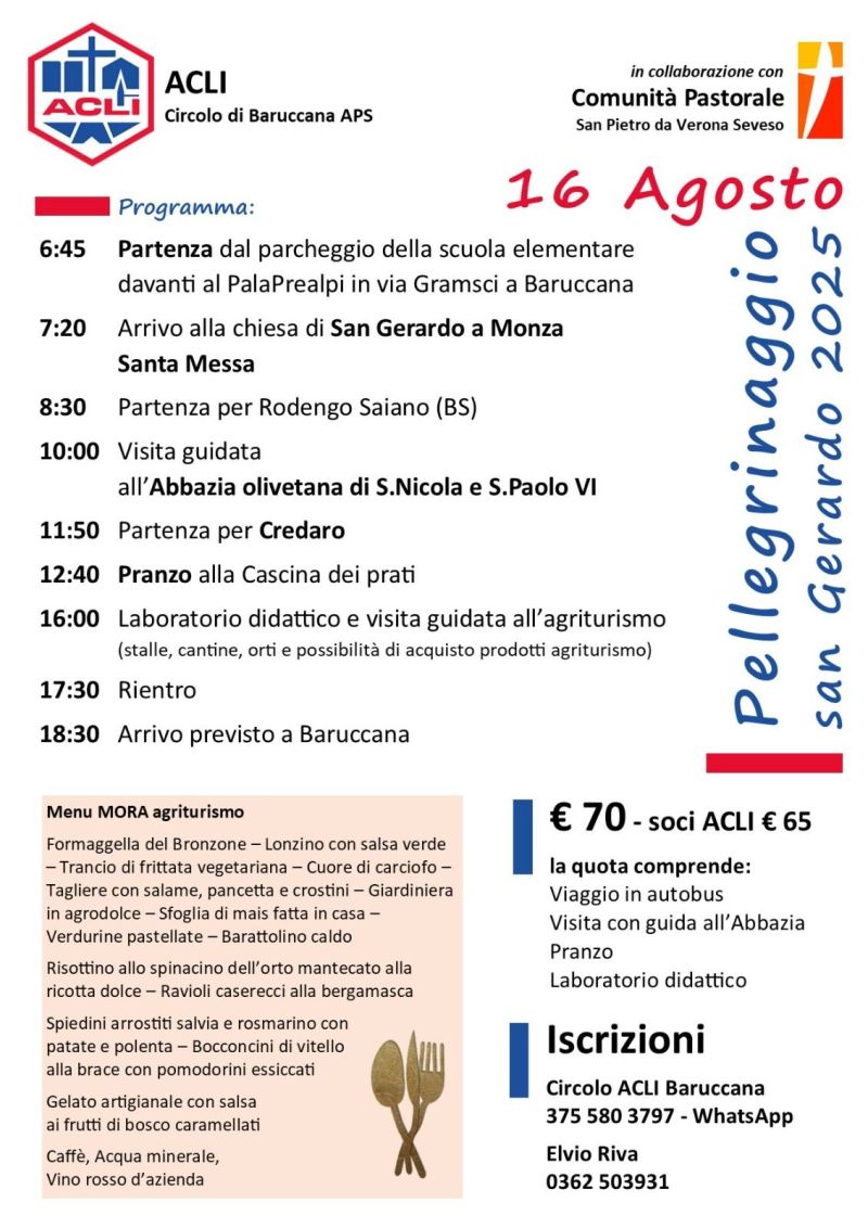 Pellegrinaggio San Gerardo 2025 - Baruccana (MI) - Circolo Acli Baruccana (MI)