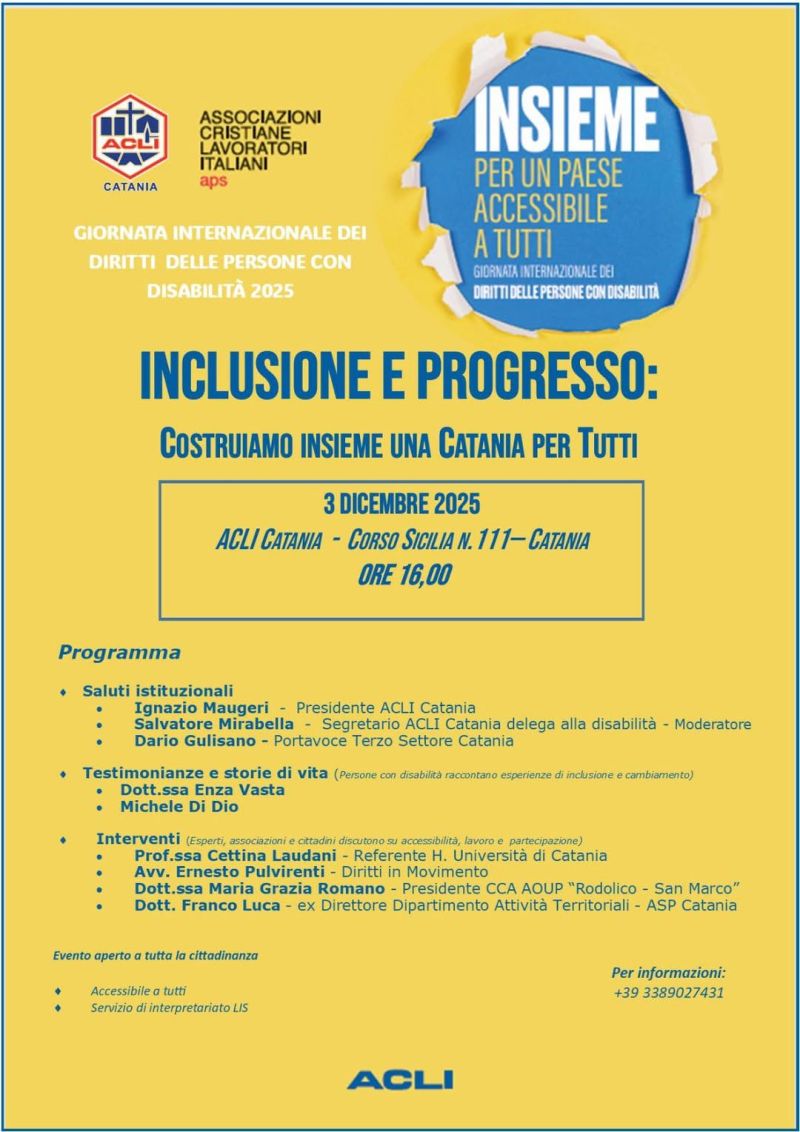 Inclusione e progresso: Costruiamo insieme una Catania per tutti - Catania - Acli Catania (CT)