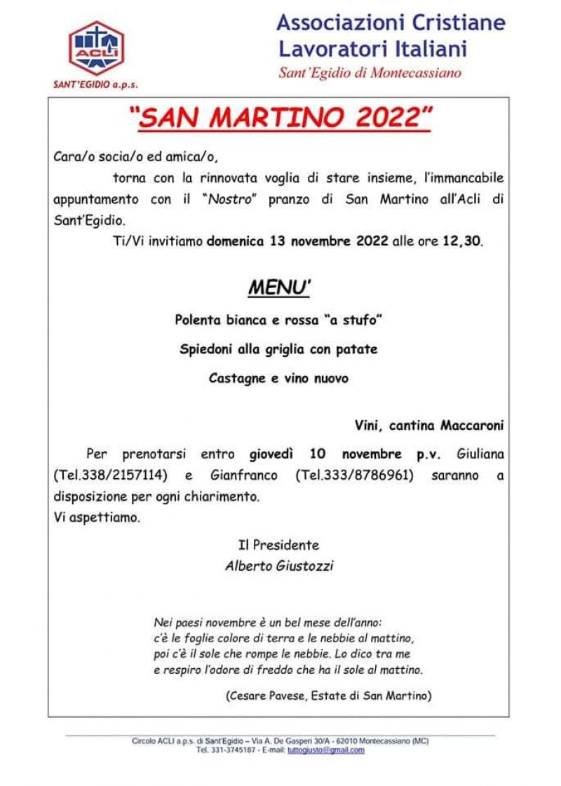 San Martino 2022 - Circolo Acli Sant&#039;Egidio di Montecassiano (MC)