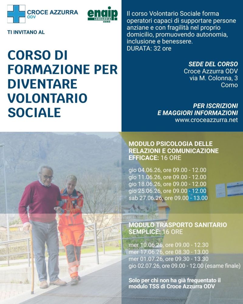 CORSO DI FORMAZIONE PER DIVENTARE VOLONTARIO SOCIALE - COMO