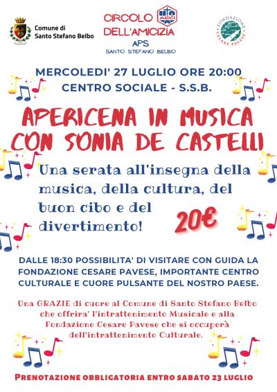 Apericena in musica con Sonia De Castelli - Circolo dell&#039;Amicizia (CN)