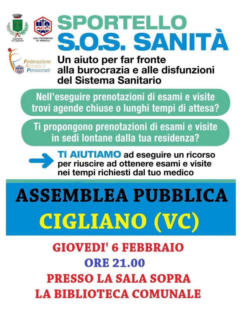 Sportello S.O.S Sanità: Assemblea Pubblica - Acli Vercelli (VC)