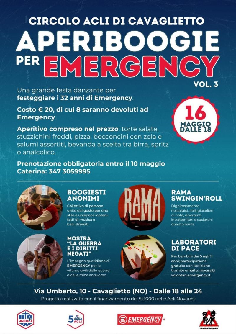 APERIBOOGIE PER EMERGENCY - FESTEGGIAMO I 23 ANNI DI EMRGENCY - CAVAGLIETTO (NO) - CIRCOLO ACLI CAVAGLIETTO (NO) - ACLI NOVARA (NO)