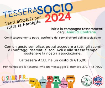 Tessera Socio 2024 - Ass. Amici di Confreria aff. Acli Cuneo (CN)