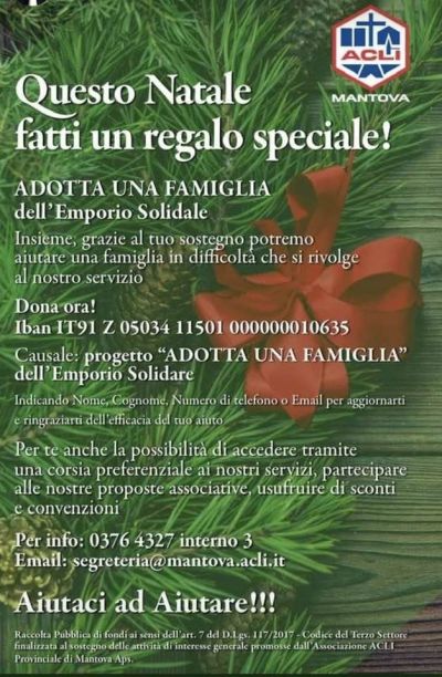 Questo Natale fatti un regalo speciale! Adotta una famiglia dell'Emporio Solidale! - Acli Mantova (MN)