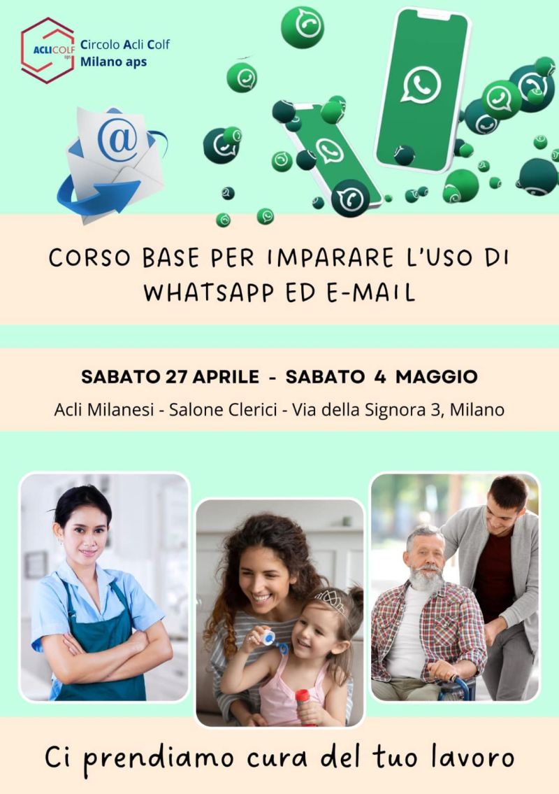Corso base per imparare l&#039;uso di WhatsApp ed E-Mail - Acli Colf Milano (MI)