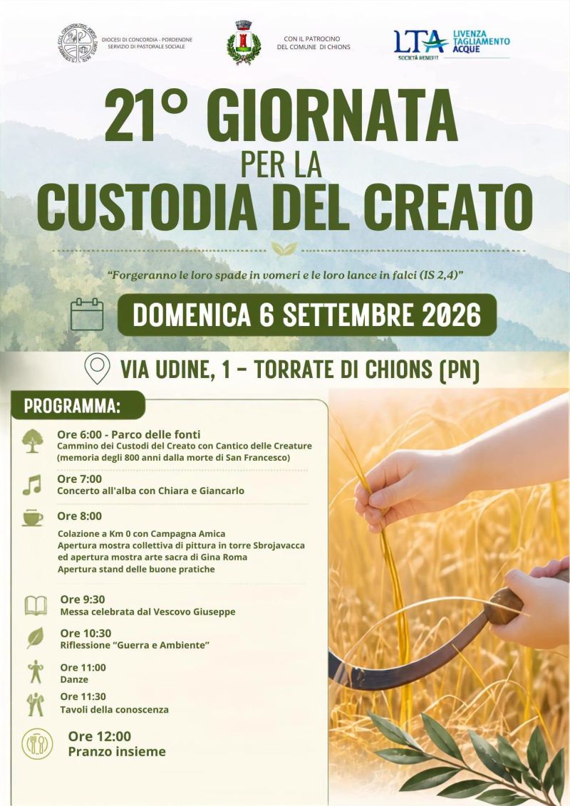 21ESIMA GIORNATA PER LA CUSTODIA DEL CREATO - PROGRAMMA - ACLI PORDENONE (PN) - TORRATE DI CHIONS (PN)
