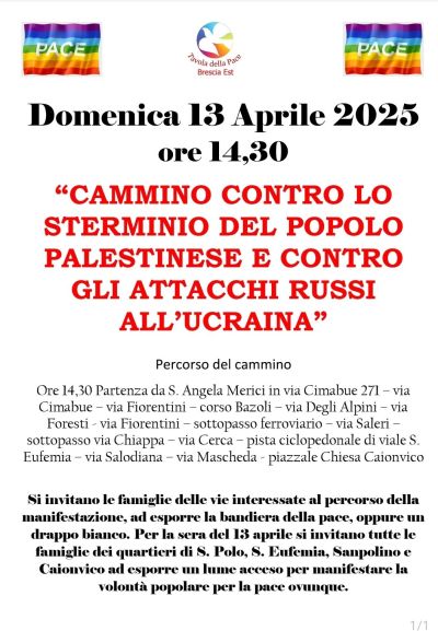 Cammino contro lo sterminio del popolo palestinese e contro gli attacchi russi all'Ucraina - Circolo Acli Castenedolo (BS)