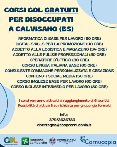 Corsi GOL Gratuiti per Disoccupati - Calvisano (BS) - Circolo Acli Calvisano (BS)