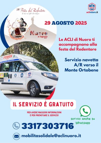 ACLINO, la mobilità solidale delle ACLI di Nuoro, per il Redentore 2025 - Nuoro - Acli Nuoro (NU)