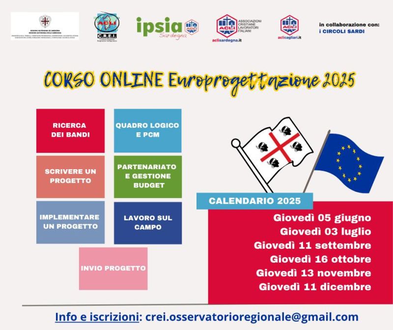 Corso Online Europrogettazione 2025 - Cagliari (CA) - Crei Acli Sardegna (CA)