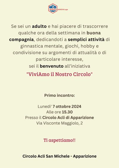 ViviAmo il Nostro Circolo - Circolo Acli San Michele e Acli Genova (GE)