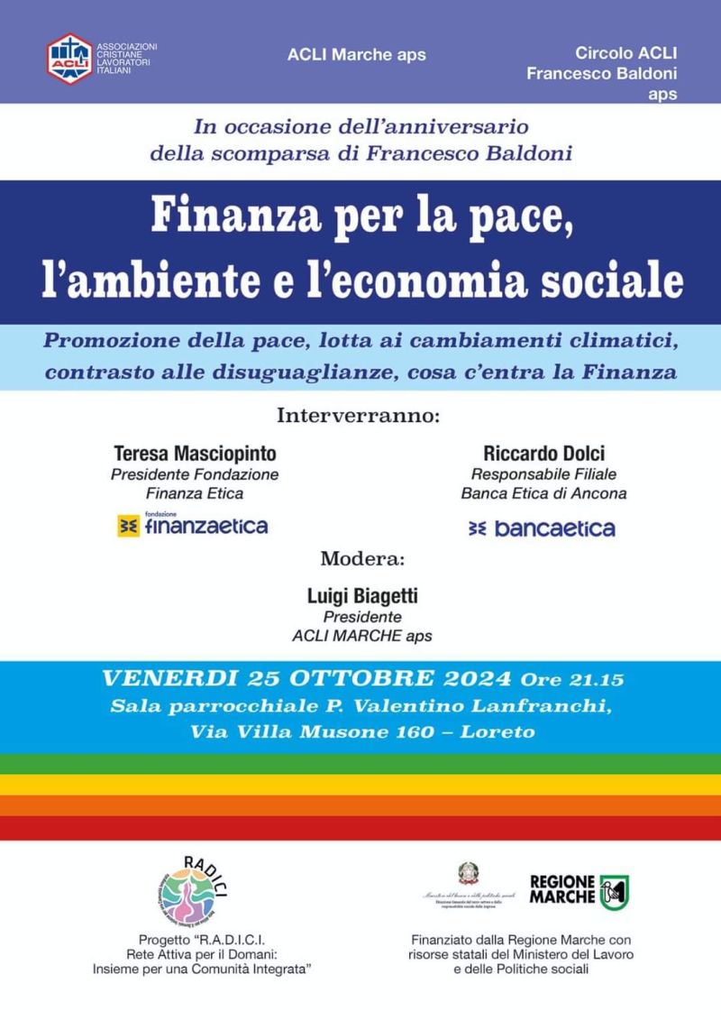 Finanza per la pace, l'ambiente e l'economia sociale - Acli Marche e Circolo Acli Villa Musone (AN)