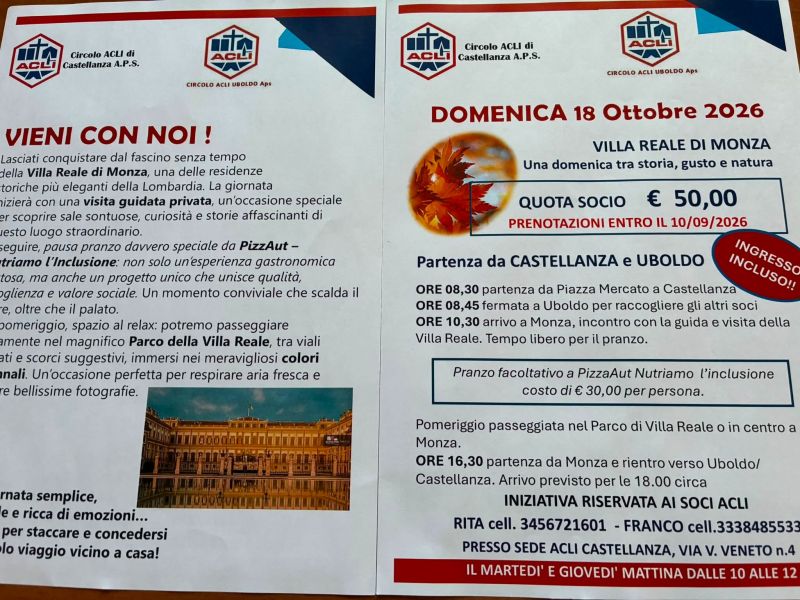 VILLA REALE DI MONZA - UNA DOMENICA TRA STORIA, GUSTO E NATURA - CIRCOLI ACLI CASTELLANZA E UBOLDO APS (VA)