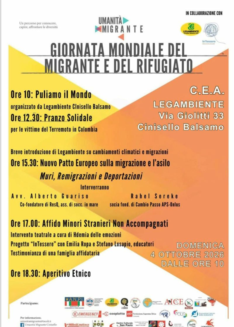 GIORNATA MONDIALE DEL MIGRANTE E DEL RIFUGIATO - PROGRAMMA - CINISELLO BALSAMO (MI) - CIRCOLO ACLI CINISELLO BALSAMO (MI)