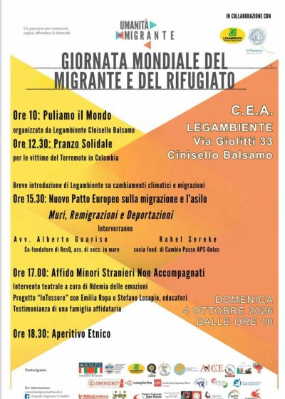 GIORNATA MONDIALE DEL MIGRANTE E DEL RIFUGIATO - PROGRAMMA - CINISELLO BALSAMO (MI) - CIRCOLO ACLI CINISELLO BALSAMO (MI)