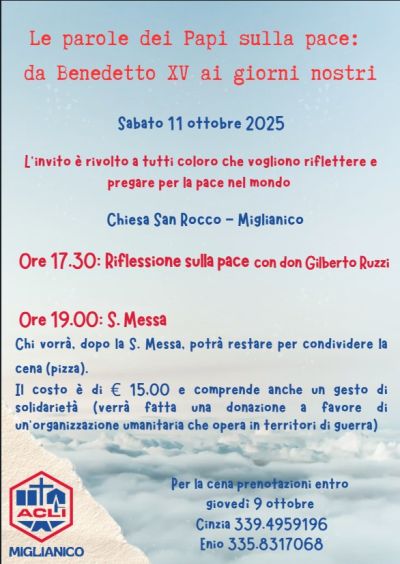 La parole dei Papi sulla pace: da Benedetto XV ai giorni nostri - Miglianico (CH) - Circolo Acli Miglianico (CH)