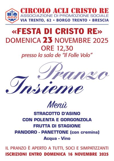 Pranzo Insieme - Borgo Trento (BS) - Circolo Acli Cristo Re (BS)