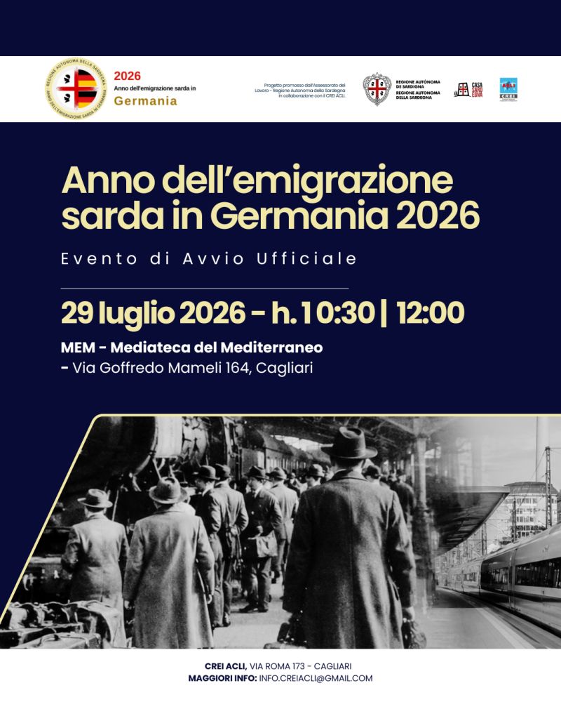 ANNO DELL'EMIGRAZIONE SARDA IN GERMANIA 2026 - CREI ACLI SARDEGNA - CAGLIARI (CA)