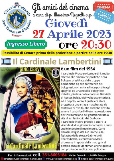 Proiezione del film &quot;Il Cardinale Lambertini&quot; - Circolo Acli San Tommaso d&#039;Aquino (BO)