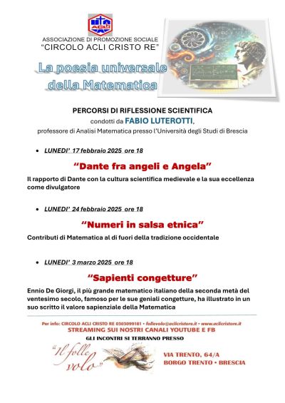 La poesia universale della Matematica: Sapienti congetture - Circolo Acli Cristo Re (BS)