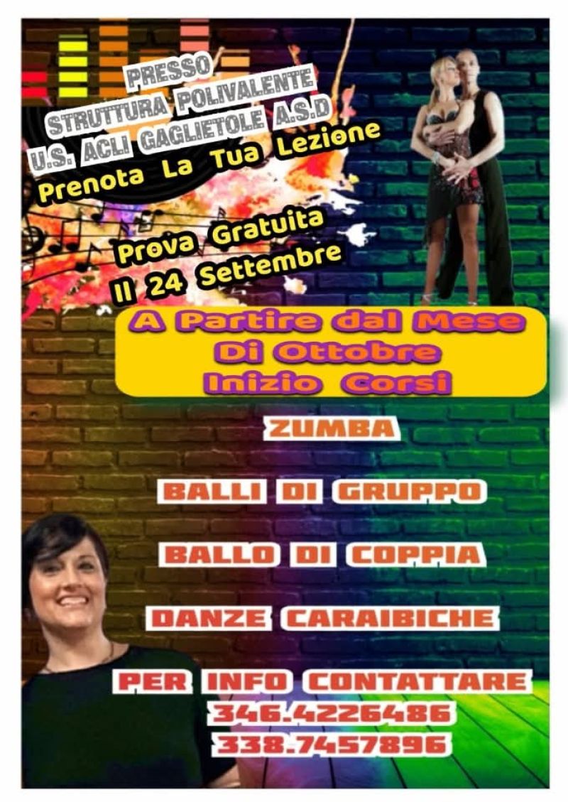 INIZIO CORSI ZUMBA, BALLI DI GRUPPO E DI COPPIA, DANZE CARAIBICHE - PROVA GRATUITA - GAGLIETOLE (PG) - US ACLI GAGLIETOLE (PG)