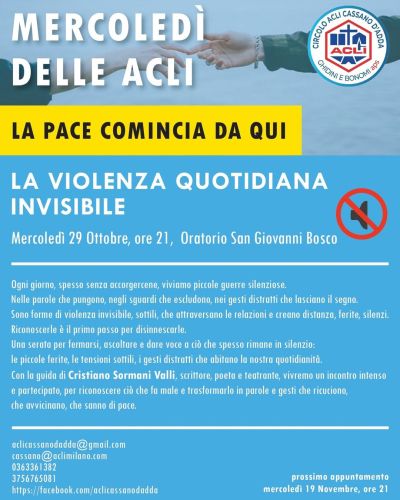 La pace comincia da qui: La violenza quotidiana invisibile - Cassano d'Adda (MI) - Circolo Acli Cassano d'Adda (MI)