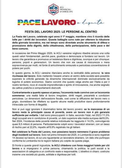 Festa del lavoro 2025: Le persone al centro - Acli Varese (VA)