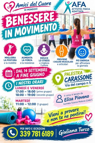 BENESSERE IN MOVIMENTO - CORSO DI GINNASTICA E ATTIVITÀ FISICA - MONDOVÌ (CN) - CIRCOLO ACLI CARASSONE (CN)
