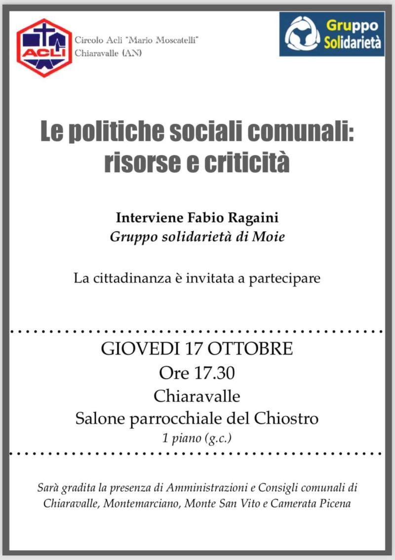 Le politiche sociali comunali: risorse e criticità - Circolo Acli Chiaravalle (AN)