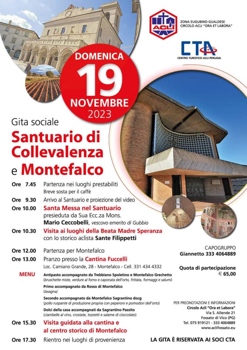 Gita sociale &quot;Santuario di Collevalenza e Montefalco&quot; - CTA Perugia (PG)