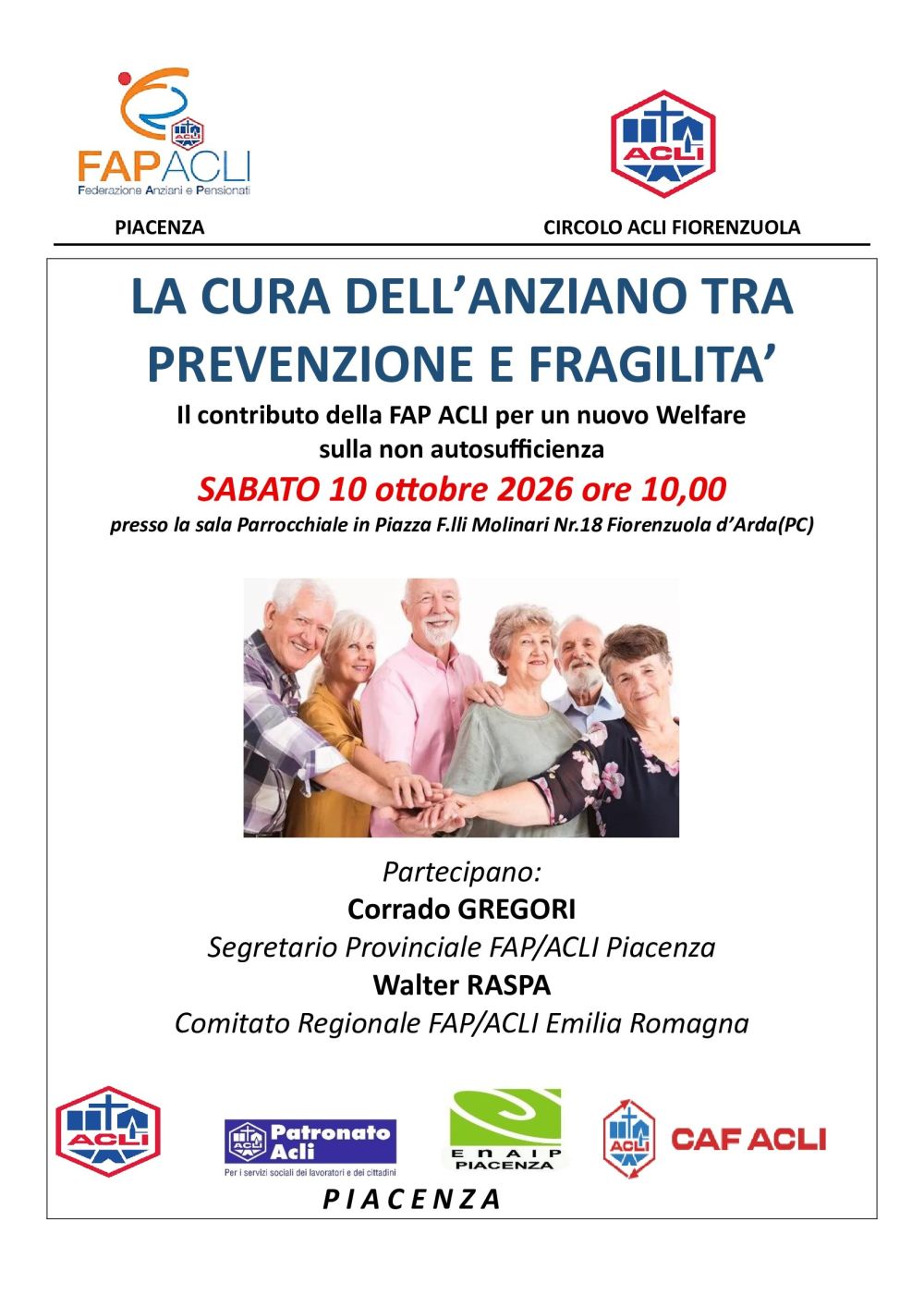 LA CURA DELL'ANZIANO TRA PREVENZIONE E FRAGILITA' - FIORENZUOLA D'ARDA (PC) - ACLI FUORENZUOLA